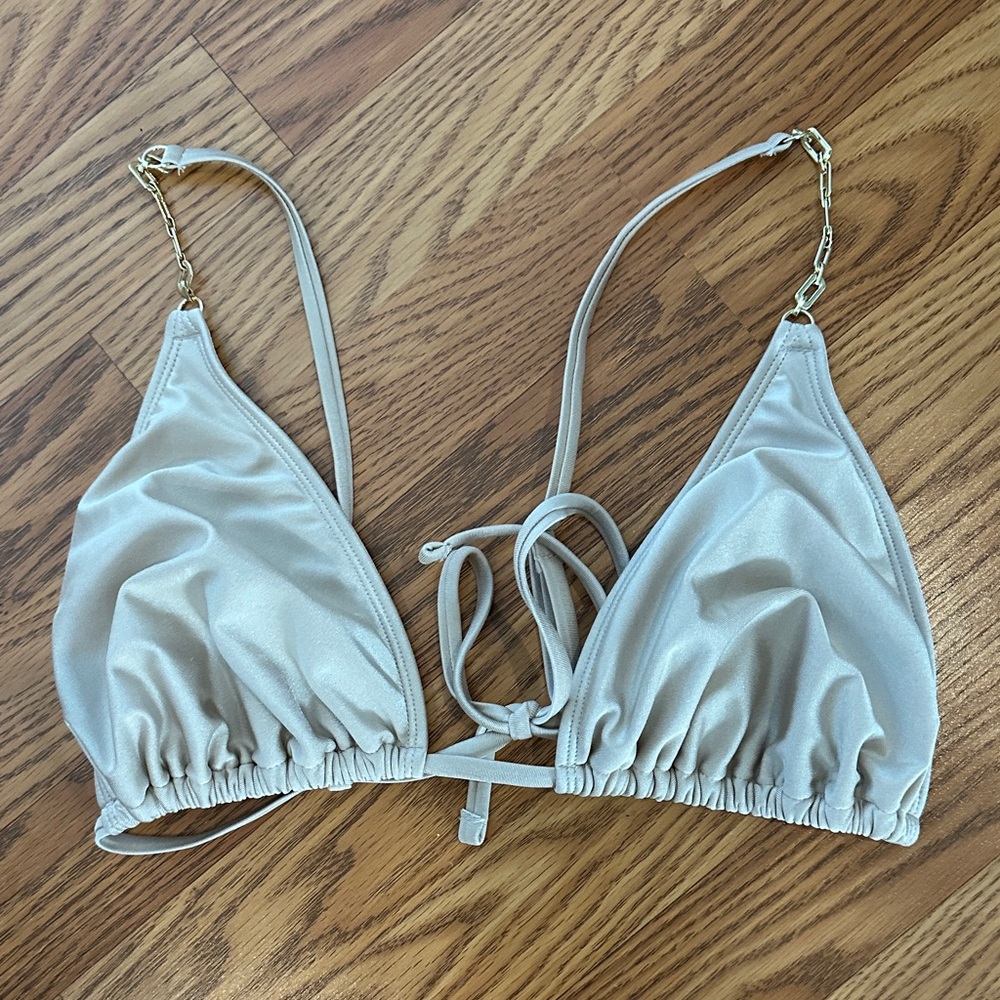 Cream colored swim top w/ gold chain strap